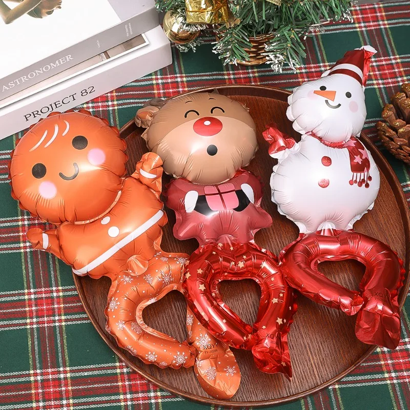 Christmas Foil Balloons Santa Claus Gingerbread Man Snowman Balloons Merry Christmas Holiday Party Decoration Handheld Balloon