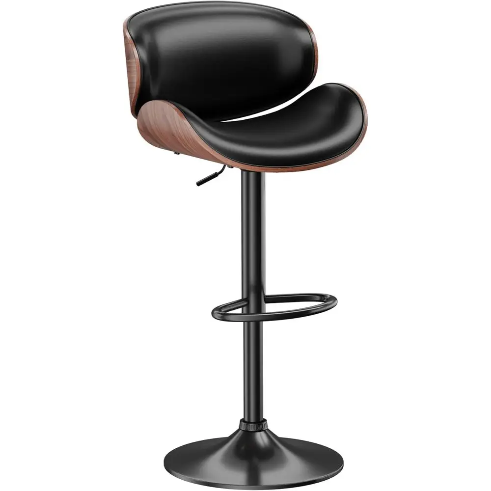 

Регулируемые поворотные кожаные барные стулья для кухонного острова или барной стойки, барные стулья с высокой спинкой и подставкой для ног (черные, 1 шт.)