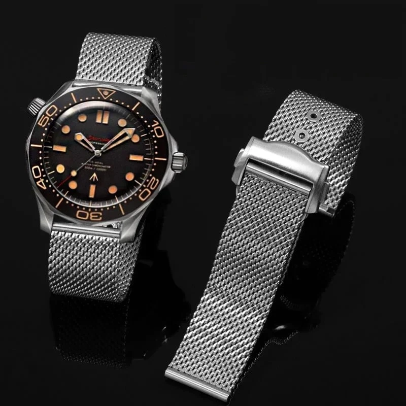 20mm Stainless Steel Watch Band for Omega Seamaster 300 No Time to Die 007 Men\'s Waterproof Sweet-Proof Milan Mesh Watch Strap