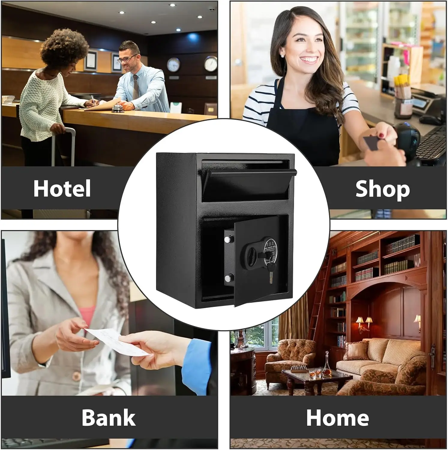 Depository Safe Digital Safe with Keypad, Locking Drop Box with Slot, Metal Lock Box with Two Emergency Keys for Your Valuables