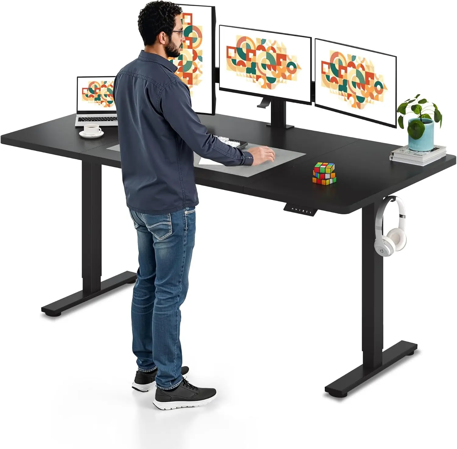 Electric Standing Desk 71x32' Height Adjustable with 6-Button Controller, Black Frame & Tabletop