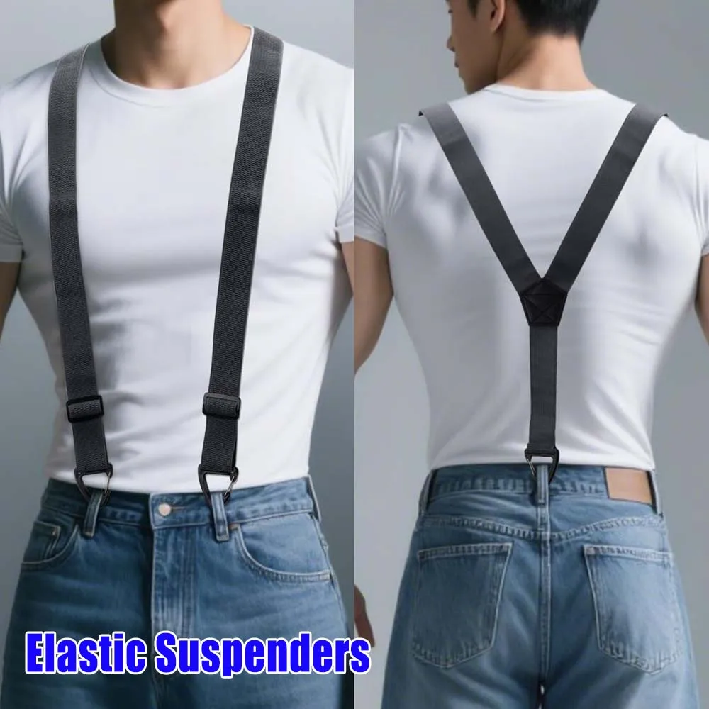 Unisex Sport Elastische Hosenträger mit 3 Clips 4cm Breit Verstellbare Plastik-Dreieckschnalle Rutschfester Strumpfhalter