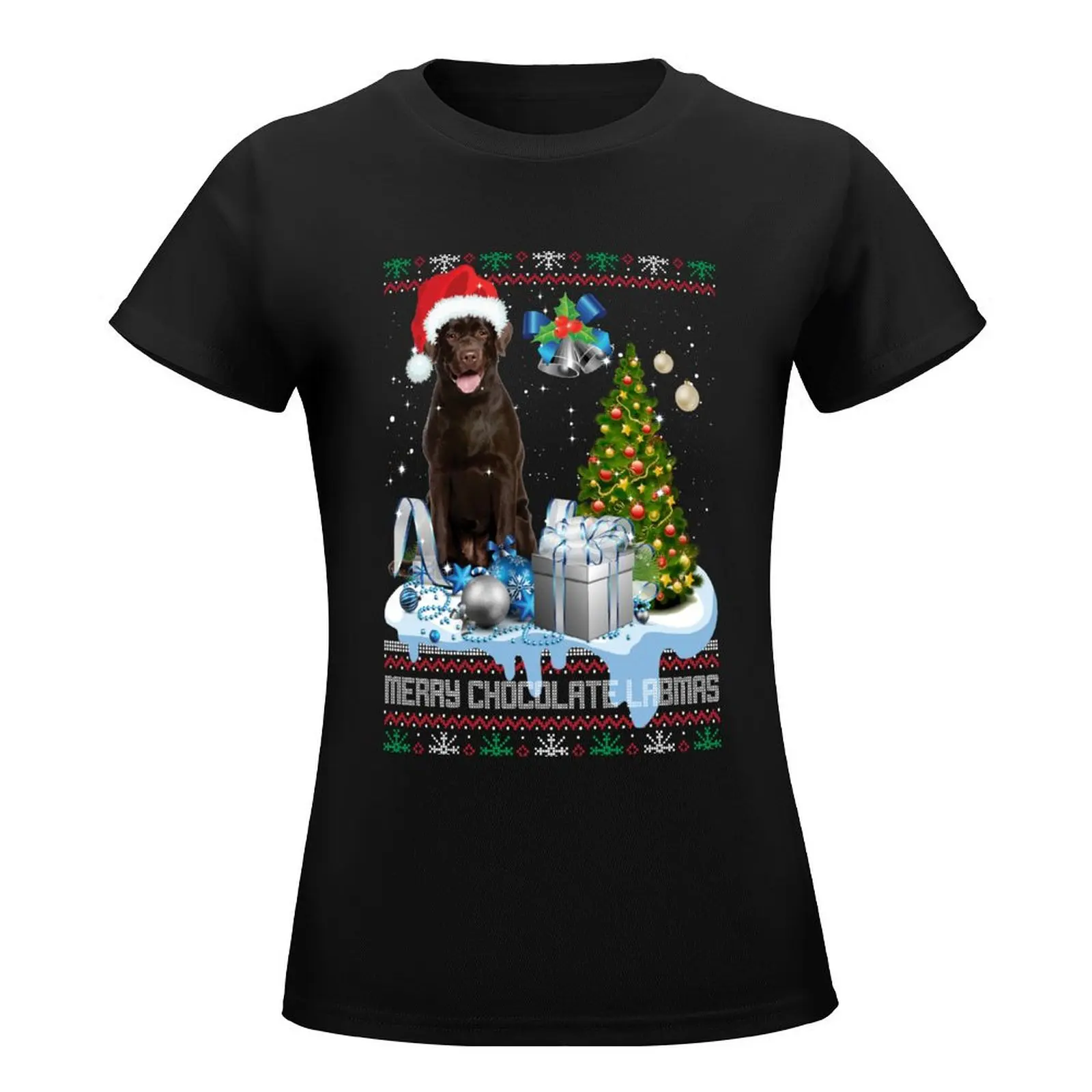 Chocolate Labrador Santa Hat Ugly Christmas T-Shirt lady clothes graphics hippie clothes T-shirt Women