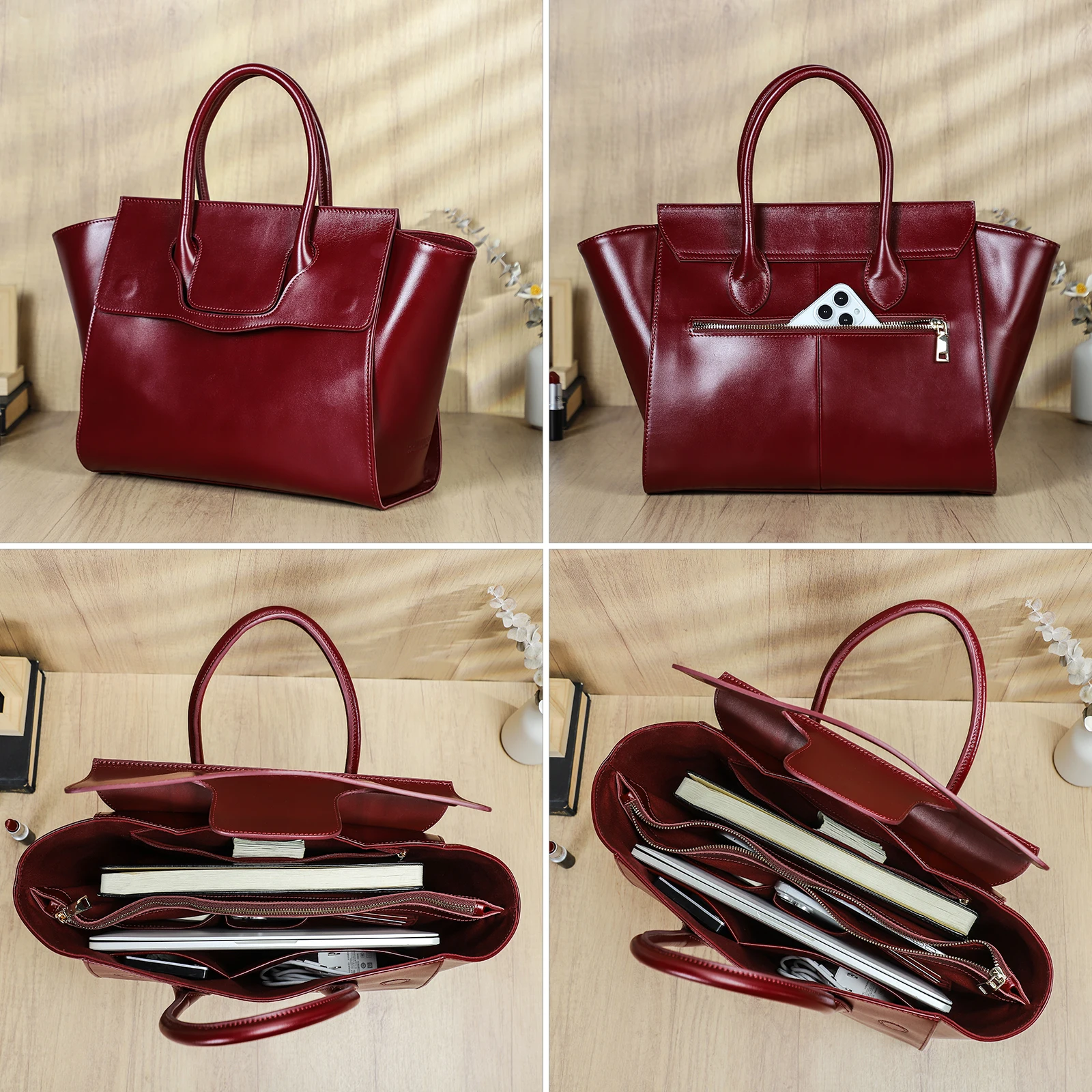 CONTACT'S Genuine Leather Women Business Bags Red Briefcase Luxury Designer Office Ladies Tote Laptop Bag for 14.2
