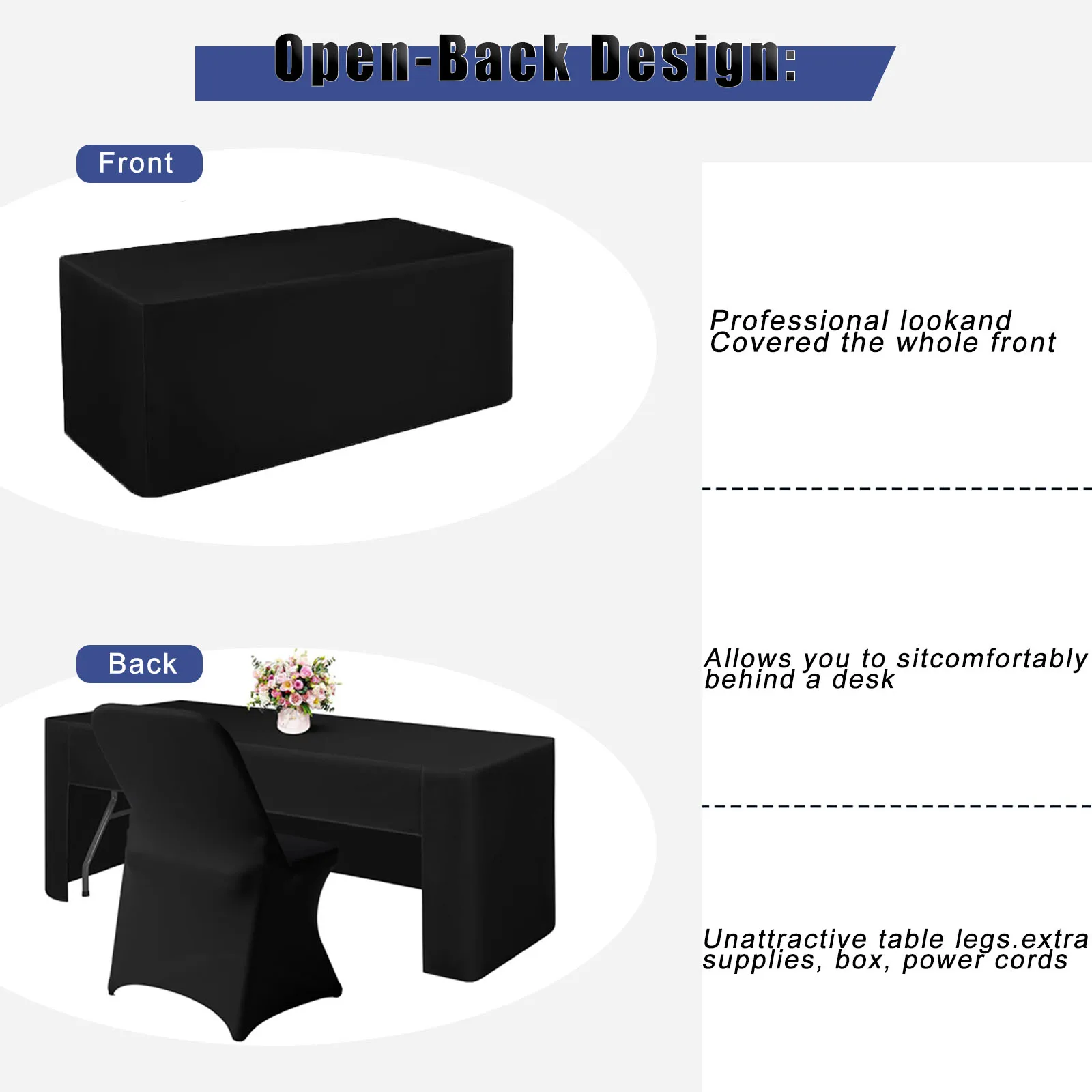 1 قطعة 6ft أبيض أسود مأدبة الزفاف كشك مفرش المائدة المرنة دنة تنورة طاولة مستطيلة ، مفرش المائدة المجهزة