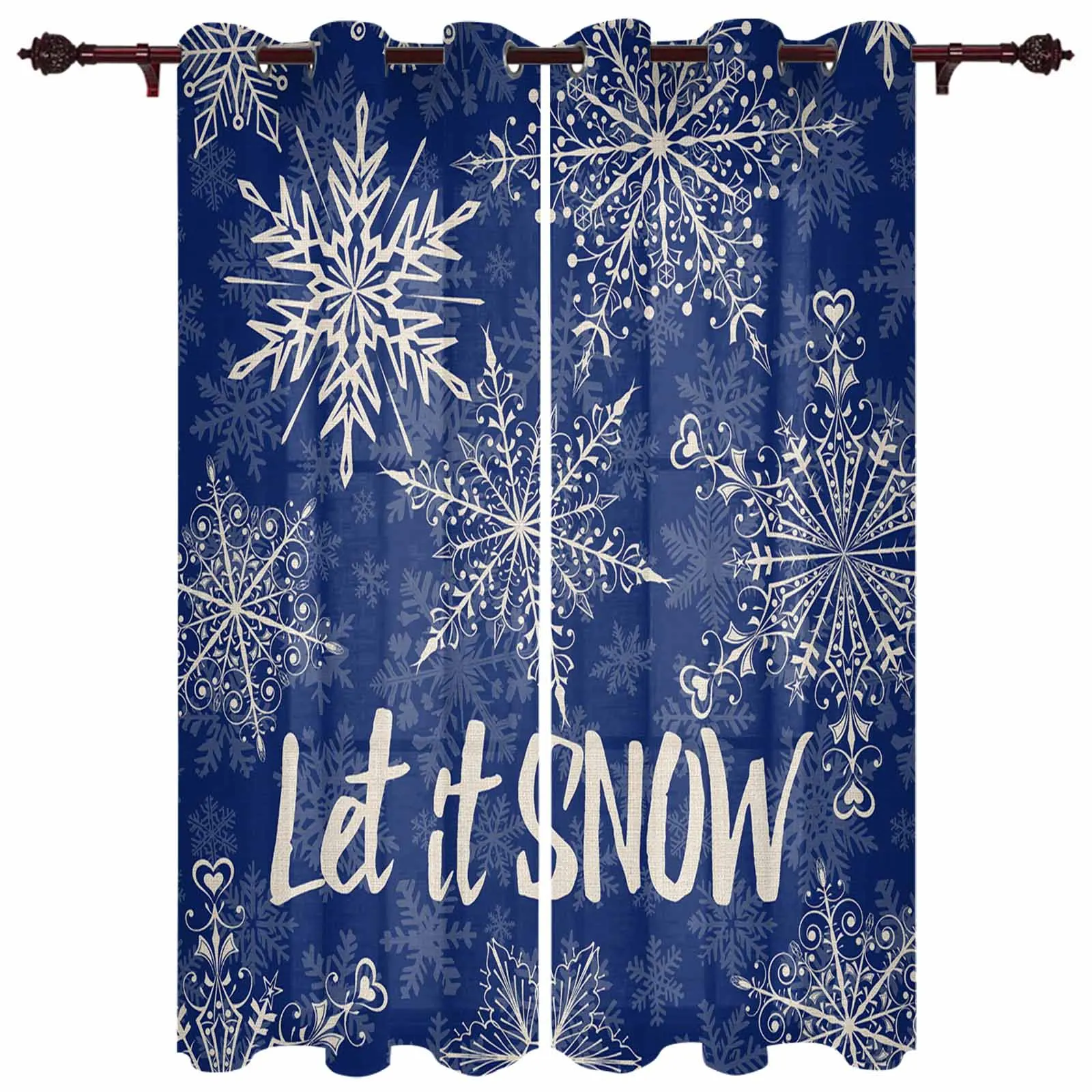 

Christmas Winter Snowflakes Watercolor Windows Curtains Living Room Luxury Decor Xmas Curtain Bedroom Kitchen Window Drapes