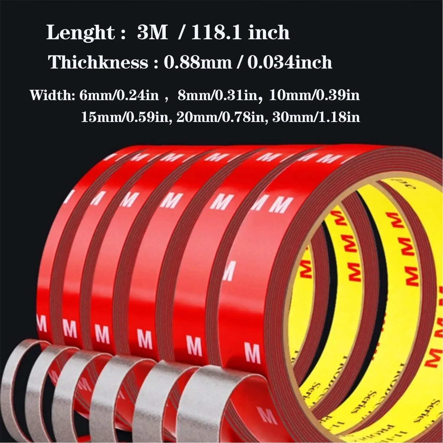 3 Rolls Black Double Sided Adhesive Extra Strong Pads Tapes Special Heavy (Duty) Tape Car Accessories Decorate Sticker Household