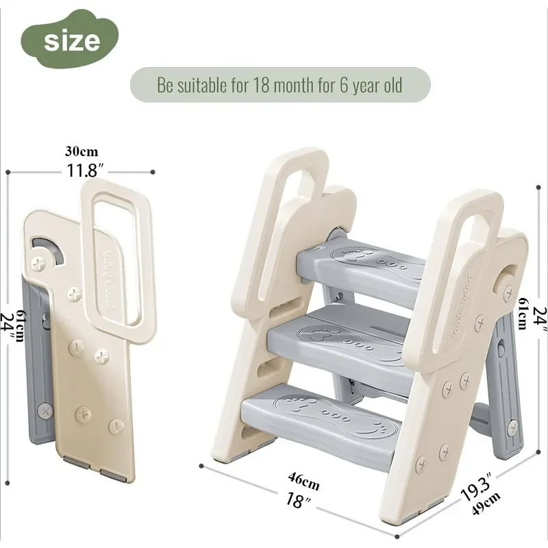 3 Step Stool with Handles Anti-slip 4 in 1 Foldable Adjustable 3-Step Bathroom Sink Stool for Kids Toddler Toilet Potty Training