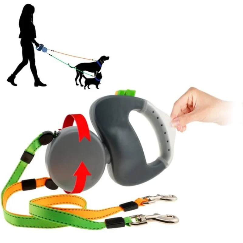 Two Dog Reflective Retractable Pet Leash Auto Retractable Pet Leash One Tow Two Double End Anti-tangle Auto Retractable Leash