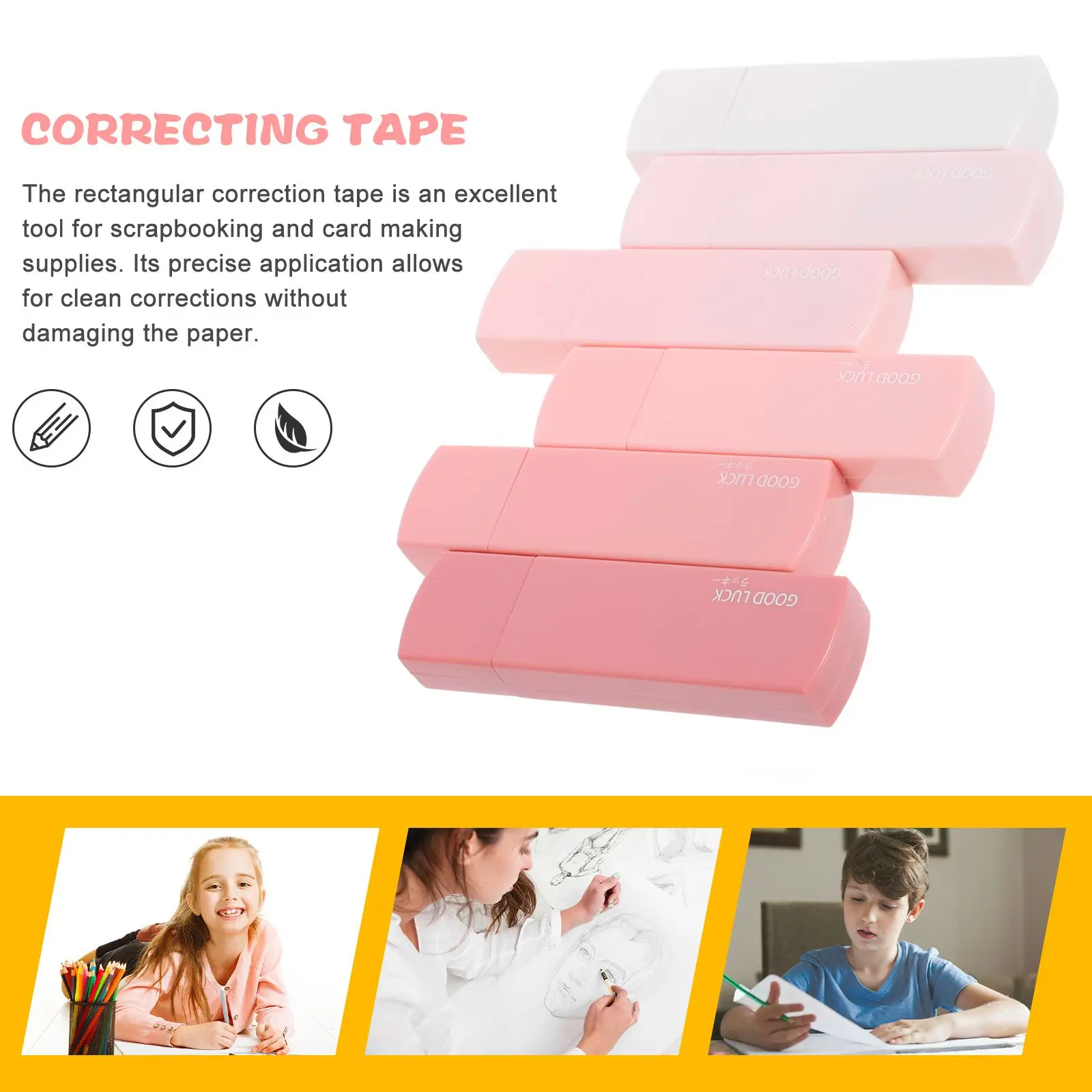 6pcs Correction Tape Large Capacity Rectangular Shape Reliable Adhesion School Supplies Students Stationary Write Out Adhesive