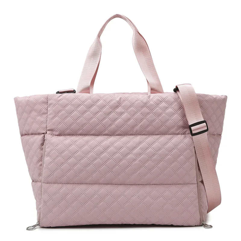 

Casual Lingge Quilted Large Capacity Women Shoulder Bags Waterproof Nylon Padded Lady Handbags Dry Wet Separation Luggage Bag