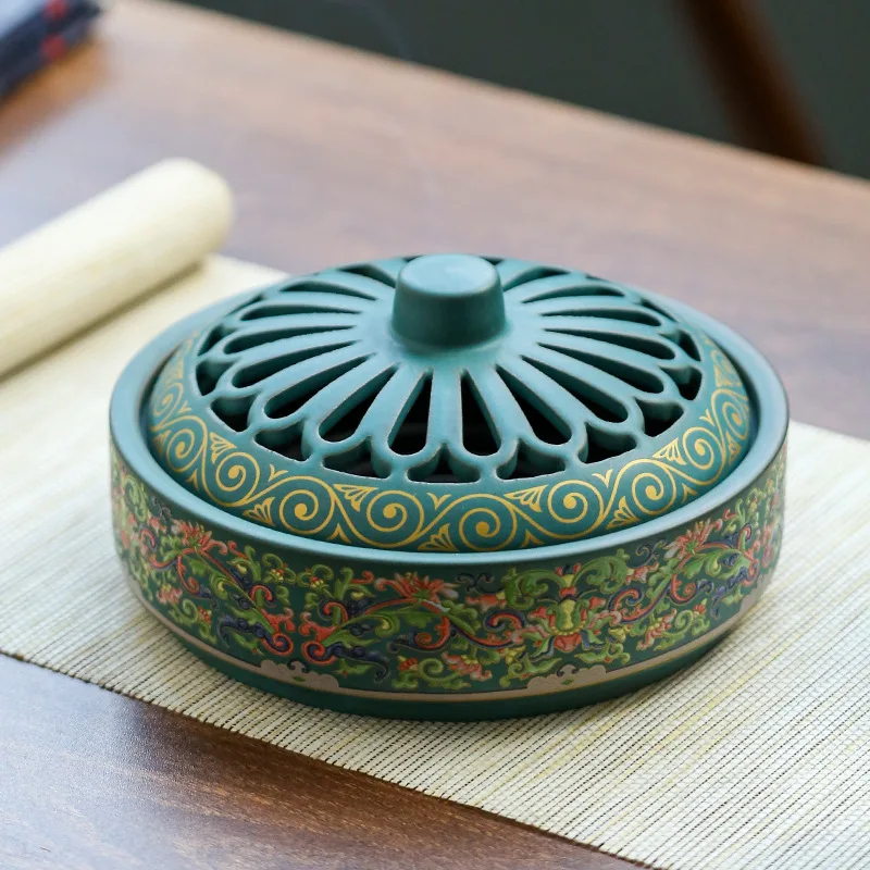 Ceramic Enamel Incense Holder Cloisonne Craft Mosquito Burner for Home Use