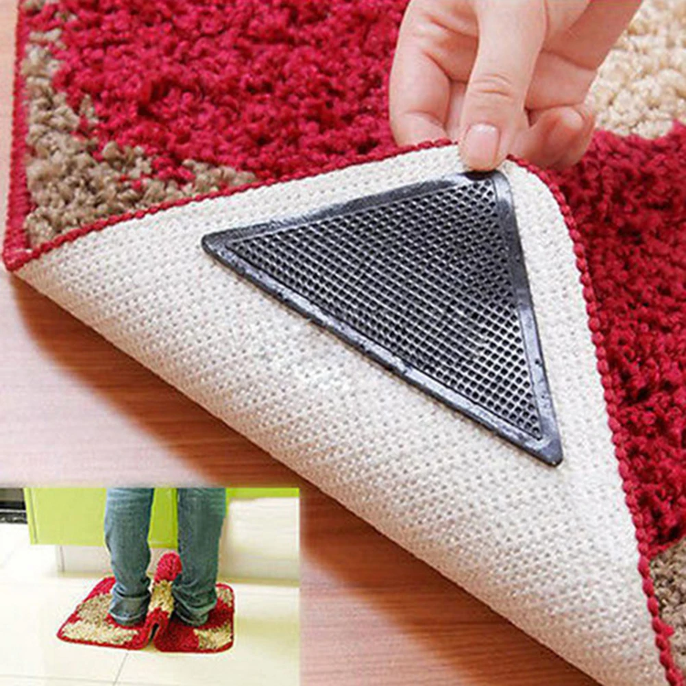 4Pcs /Set Hot New Pro Top 2018 Carpet Mat Silicone Anti-Skid Black Grips Home Mat Non-Slip Reusable Rubber Carpet