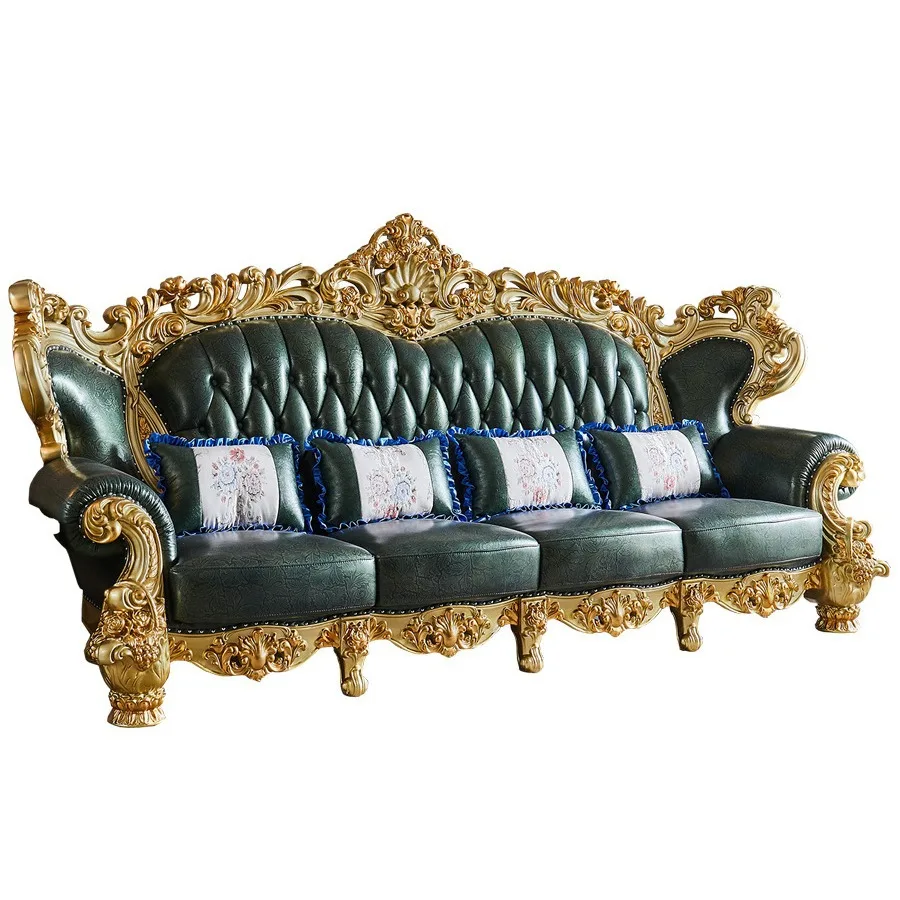 

European-style leather sofa, American-style large and small villa high-end solid wood living room sofa 123 combination