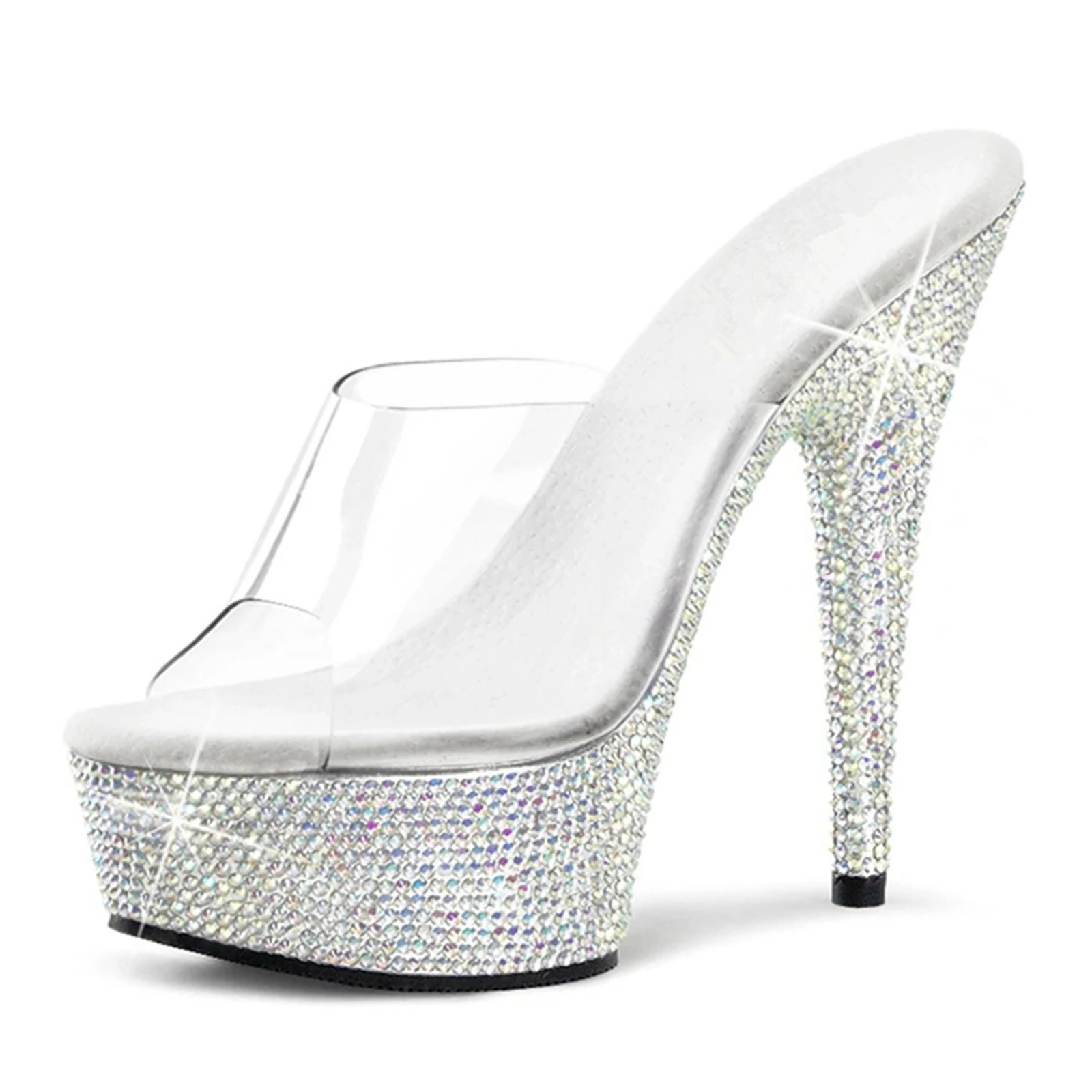 ​Luxury Red Carpet Heels 15CM, Black Suede Crystal Mules with Transparent Accent, Glamorous Statement Shoes​