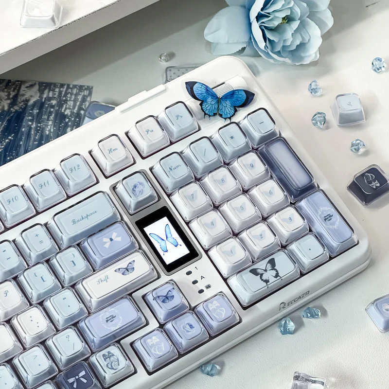 

123pcs Reccazr Rose Butterfly Shadow Key Caps Blue Amber Double-Layer Keycap Heat Sublimation Technology Kda Minimalist Keycaps