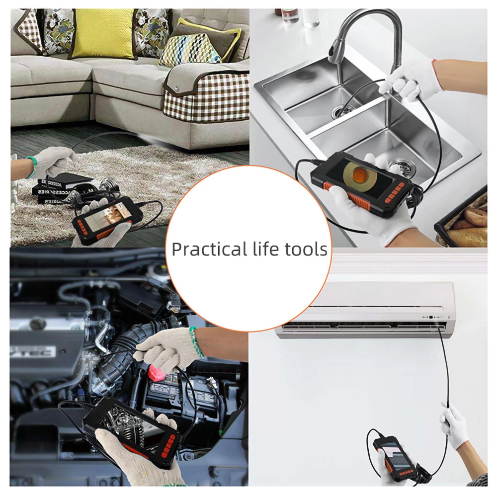 8mm Lens Hd Pipeline Camera 4.3 Inch Ips Screen Car Maintenance Detector Visual Industrial Endoscope IP68 Waterpoof