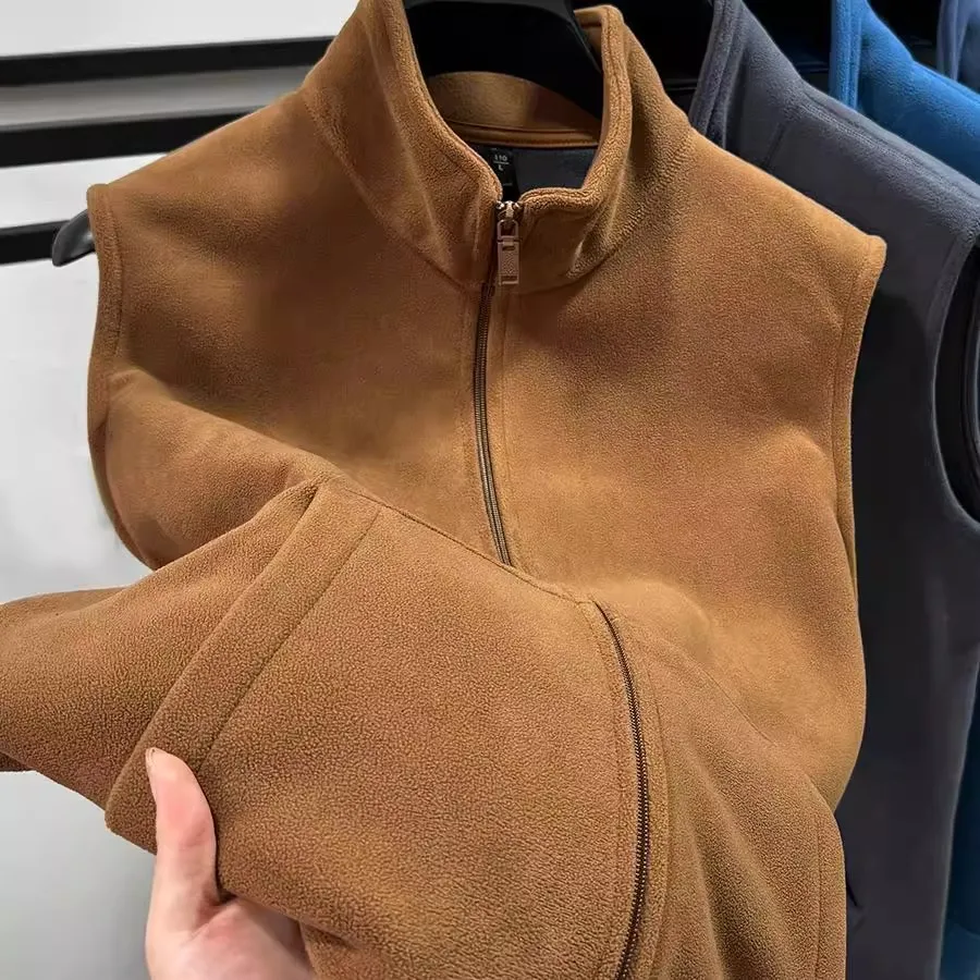 

Thiened Fce Stand Collar Vest for Men Workwear Autumn Winter Warm Zipper Closure Color Casual Outerwear