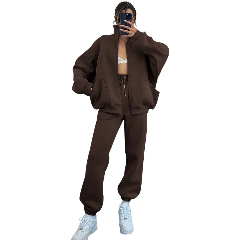 Solid Color Suit Sports Style Autumn 2025 Winter Jacket And Trousers Two-piece Set Pantolon Setleri Women Two Piece Knitwear Set
