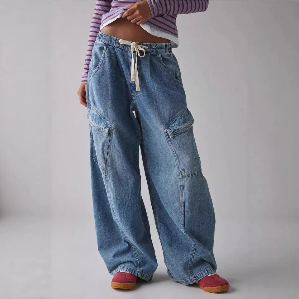 2026 Spring Street Fashion Women Casual Large Pocket Loose Dark Color Jeans Straight Leg Multi Color Multi Size Available