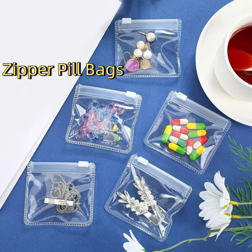 10PCS Portable Waterproof Zipper Pill Bags Clear Reusable Pill Pouch Anti Oxidation with Slide Lock Jewelry Storage Bag Travel