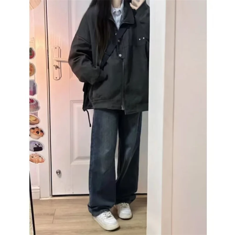 Workwear Jacket for Women in Autumn 2026 New American Retro Casual Loose Solid Color Men's Women's Solid Color Flight Jacket Top