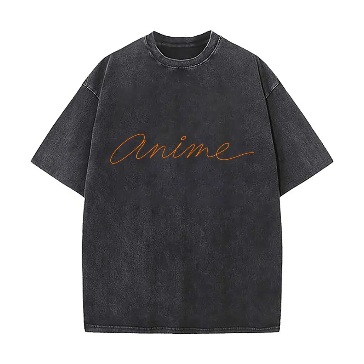 Camisetas Holgadas de Estilo Urbano con Letras Minimalistas de Anime Naranja, Estilo Vintage Desgastado, para Días de Campus