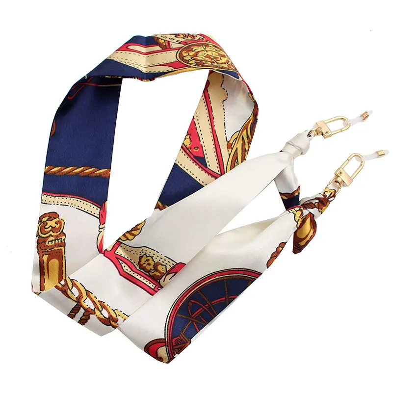 Ribbons Brand Glasses Chain Women Fashion Bohemia Silk Scarf  Colorful Printing Long Mask Sunglsses Lanyard Jewelry Accessories