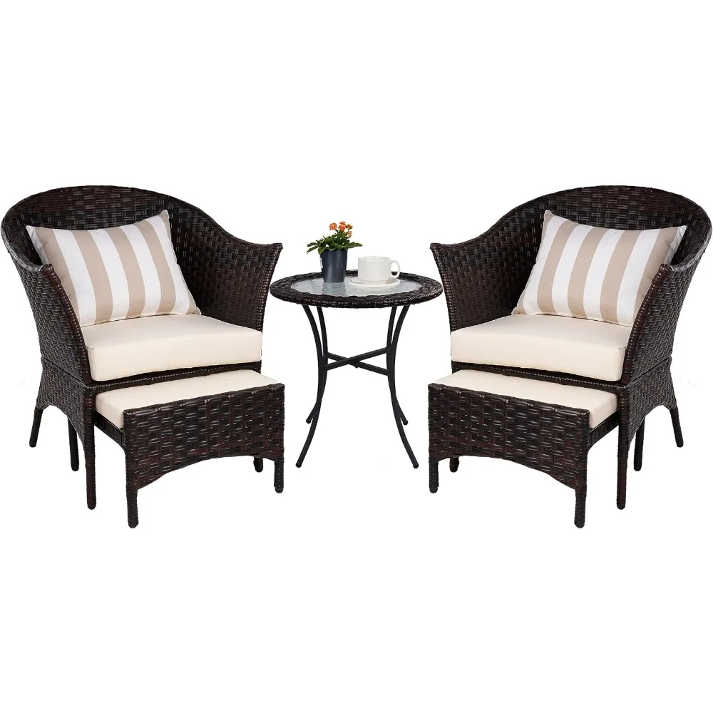 

Patio Conversation Set Outdoor Wicker Furniture with 2 Chairs for Porch and Yard, Beige
