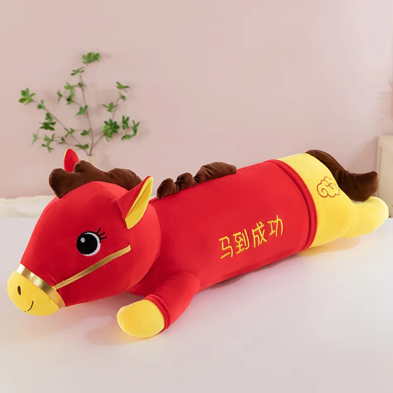 Kawaii 2026 Neujahr des Pferdes Plüschtier Langes Umarmungskissen Gefüllte Puppe für Kinder Geburtstagsgeschenk Niedliches Plüschtier Plüsch