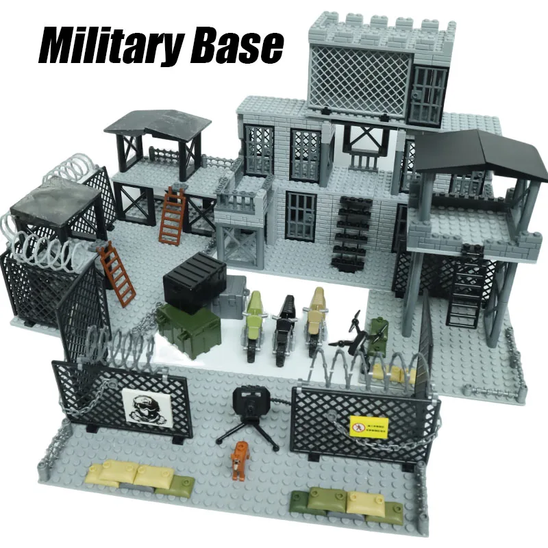 WW2 Military Base Moc Sentinel Tower Watchtower Prison Cage Building Model Military Toy Arms Building Block DIY Boy Kid Gift