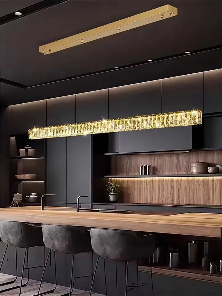 Light Luxury Restaurant Pendant 2025 New Long And Atmospheric Dining Table Bar Desk Lamp Light Luxury Crystal Pendant Lamp LED - Image 2
