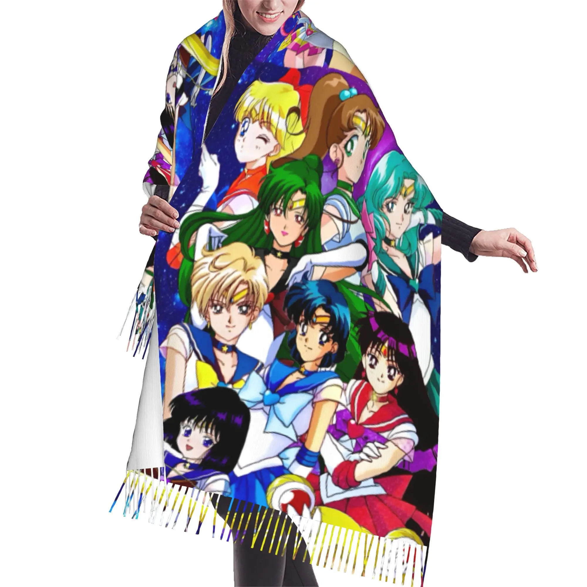 Personalized Print Sailored Anime Mooned Scarf  Men Women Winter Fall Warm Scarves Usagi Tsukino Shawl Wrap