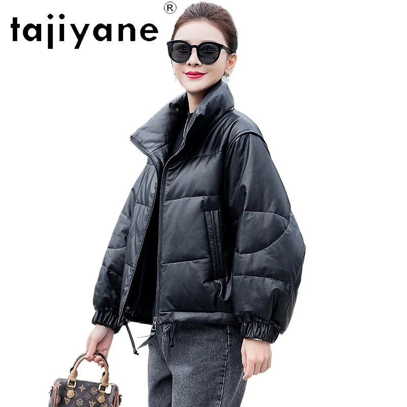 TAJIYANE 100% pelle bovina piumino d'oca colletto alla coreana corto piumino in vera pelle donna capispalla invernale abbigliamento donna 2025