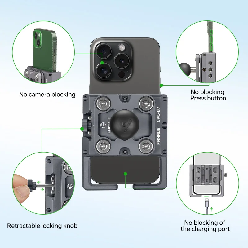 FANAUE سبائك الألومنيوم دراجة نارية حامل هاتف ملحق مع 1 بوصة الكرة العالمية المضادة للاهتزاز امتصاص الصدمات لحامل رام