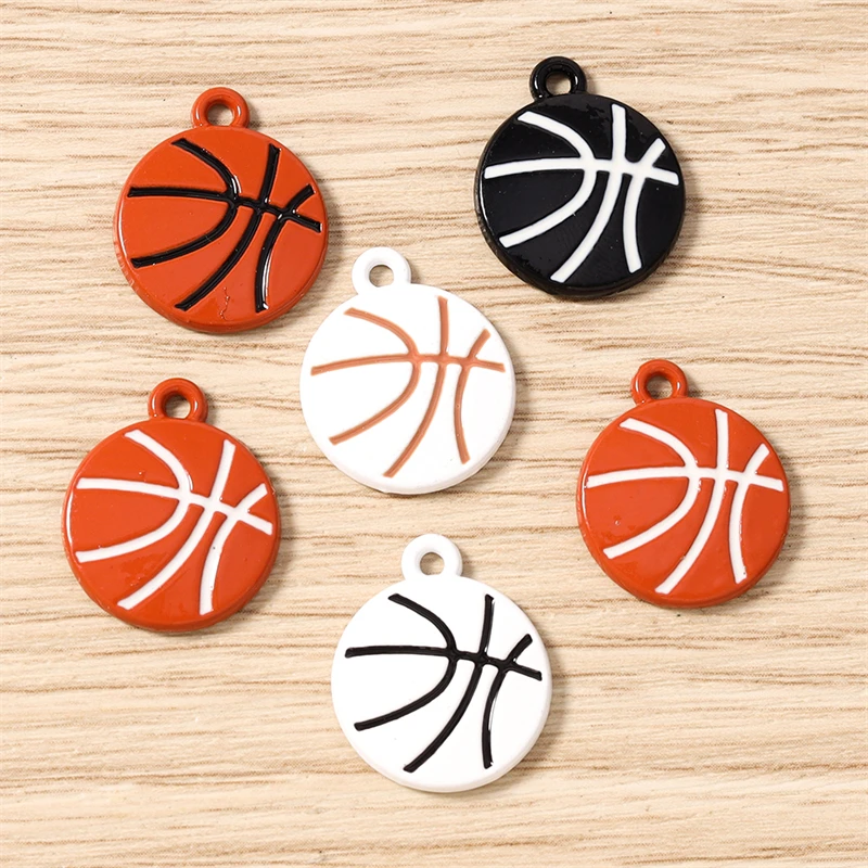 

10pcs 15x18mm Cute Enamel Sports Basketball Charms Pendants for Making Necklaces Earrings Bracelets DIY Crafts Jewelry Findings