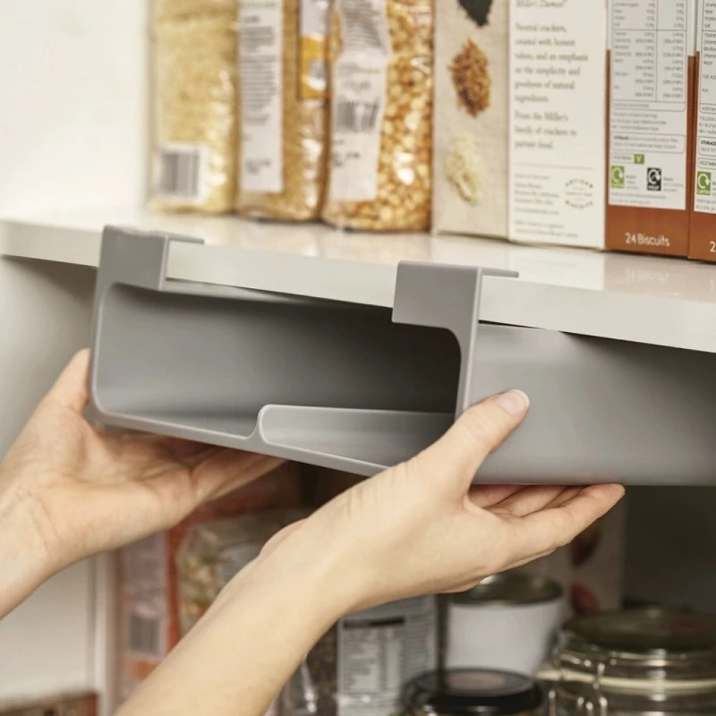 Wall Mounted Cling Film Storage Rack No Drilling Kitchen Plastic Hanging Shelf for Foil and Bags