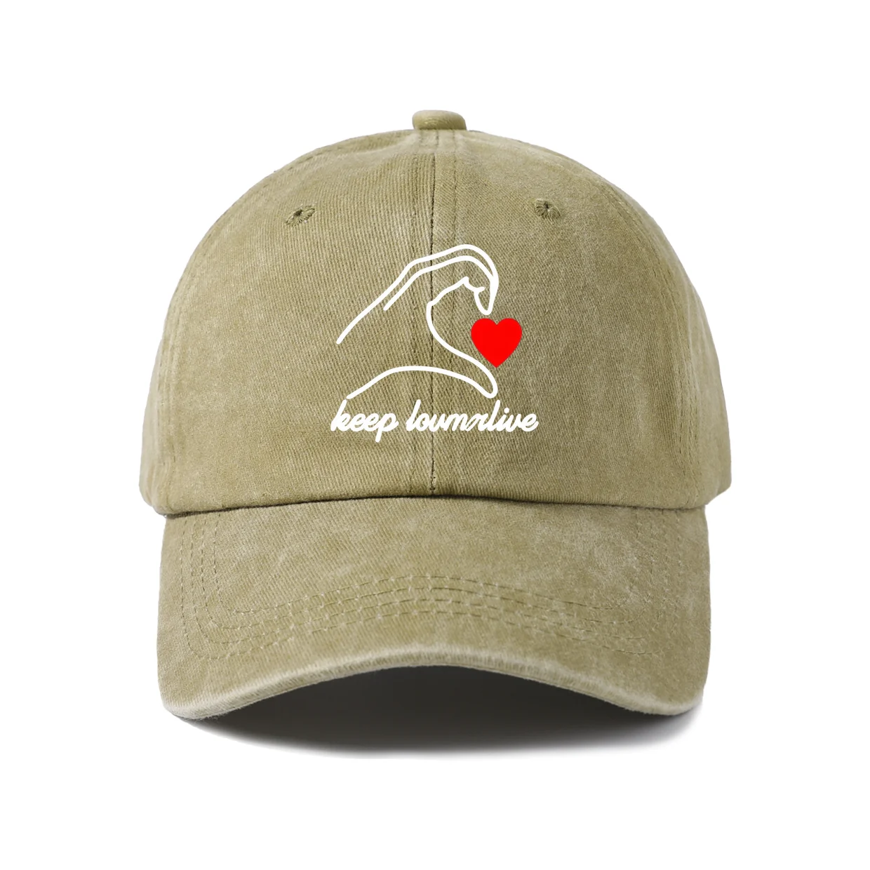 Keep Love Alive Hand Graphic Baseball Cap, Vintage Washed Adjustable Unisex Dad Hat, Casual Gift