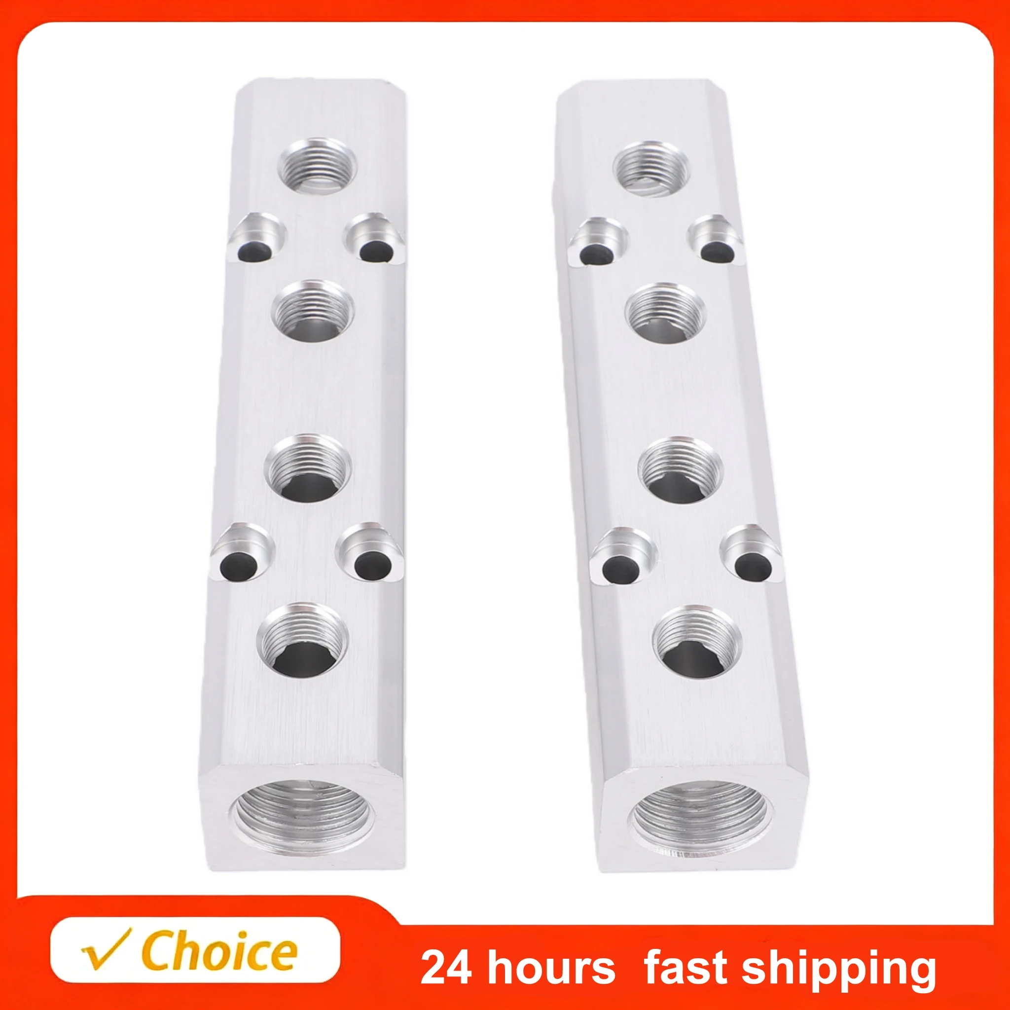 2PCS Air Compressor Manifold 1/2 Inch NPT Supply Port Air Manifold 4 Way 6 Port Air Distribution Block Air Line Hose Splitter