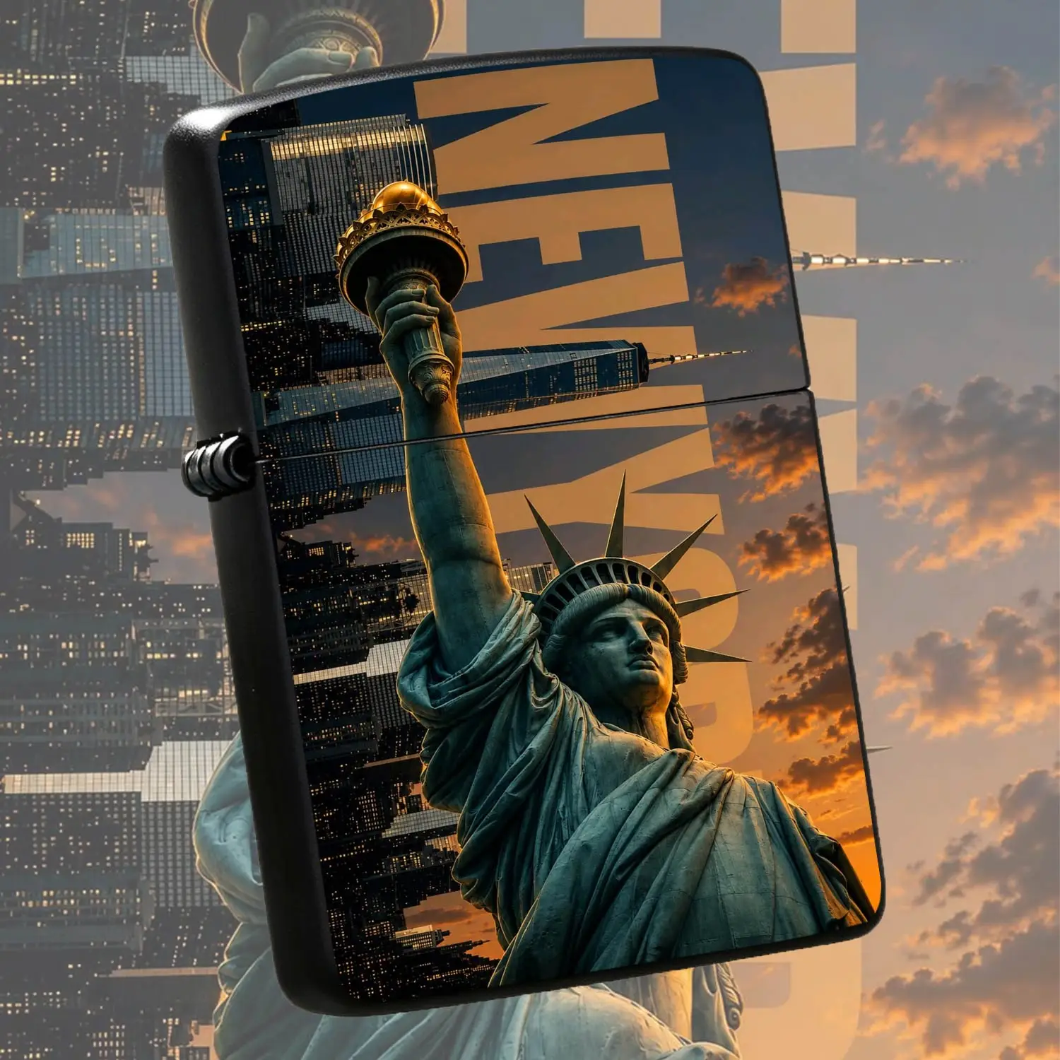 Creative New York Statue Of Liberty Themed Lighter, Atmospheric Sunset City Landmark Decor Pattern, Suitable For All Daily Scenarios, Portable Delicate Practical Personal Accessory, Stylish Durable High Aesthetic Exquisite Gift For Daily Us