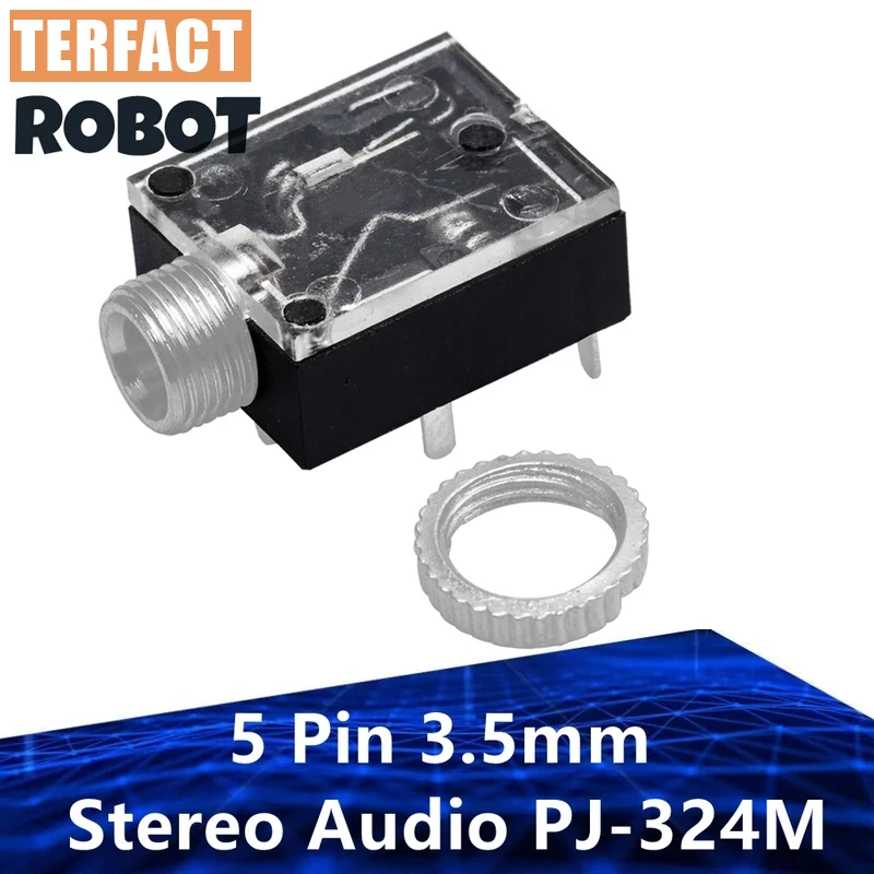 5~10PCS Hot Sale 5 Pin 3.5mm Stereo Audio Jack Socket PCB Panel Mount for Headphone with Nut PJ-324M