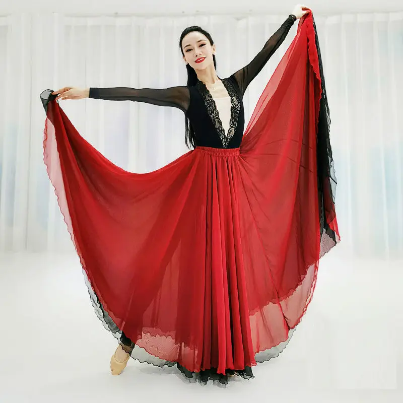 720 degree double-layer Tiansi elegant large swing skirt, Chinese classical ethnic style dance practice suit, performing long sk