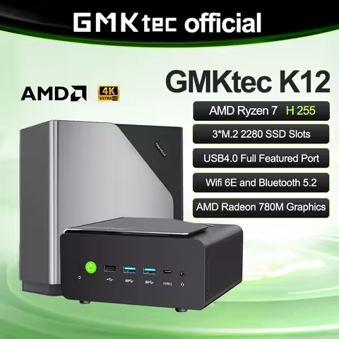 GMKtec K12 Mini PC AMD Ryzen&trade; 7 H 255 Dual DDR5 5600MT/s 3*SSD PCIe4.0 WiFi 6 BT 5.2 Dual 2.5G LAN OCulink Desktop Computer