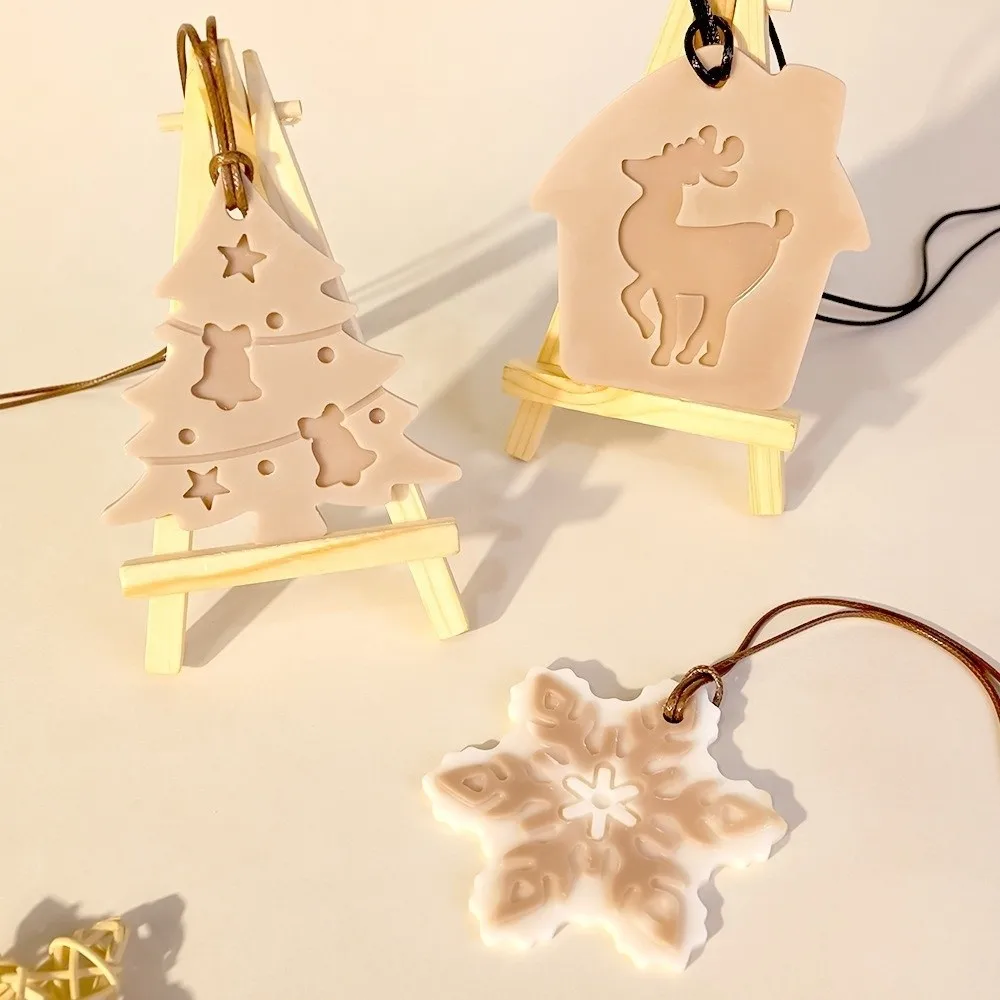 With Hole Christmas Resin Mold 12 Styles Snowflake Epoxy Resin Mold Resin Crafts Elk Shape Christmas Tree Decoration