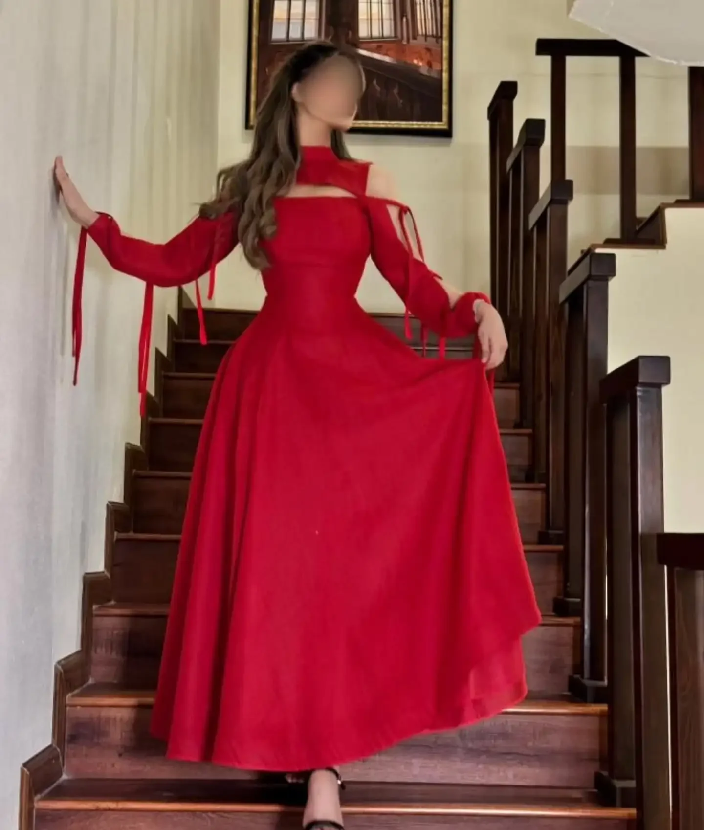 

Customized Delicate Jersey A-Line Ribbons Evening Dress Fashion Long Sleeves High Collar Floor Length Bespoke Occasion Gowns