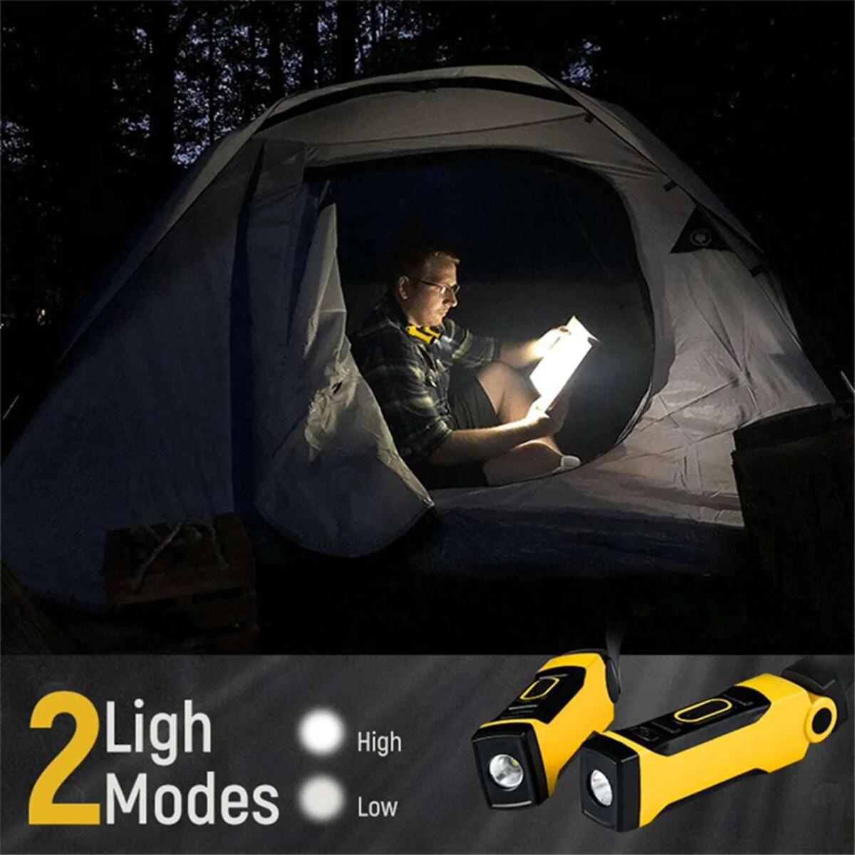 A98U Rechargeable USB Reading Lamp Neck Book Light, 2 Brightness Levels, Bendable Arms for Reading, Camping, Repairing