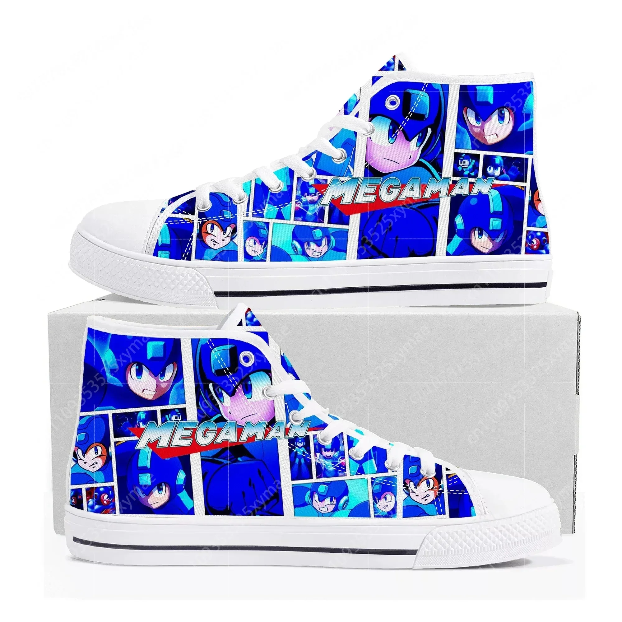 

Кроссовки Mega Man Megaman Custom High Top, мужские, женские, подростковые, высококачественные, из канваса, повседневные, на заказ, с мультяшным дизайном