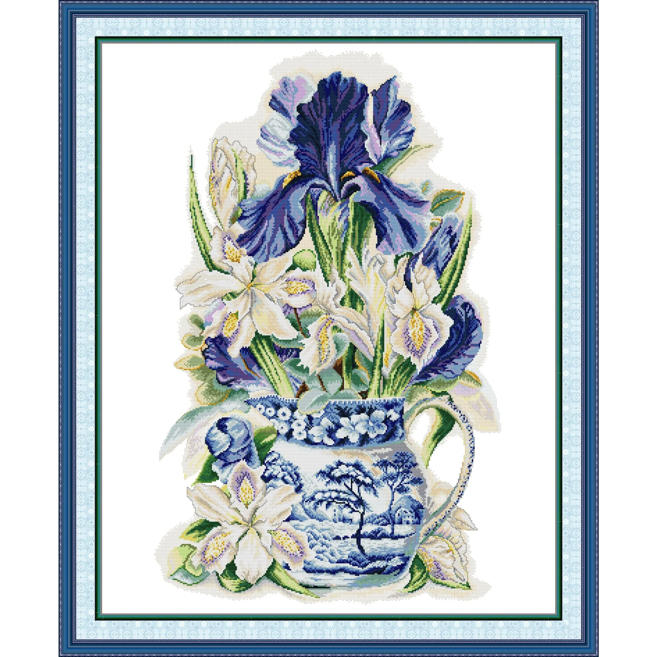 

Набор для вышивки крестом Joy Sunday с предварительной печатью, легкий узор, набор для вышивки из штампованной ткани Аиды, Ирис и Селадон