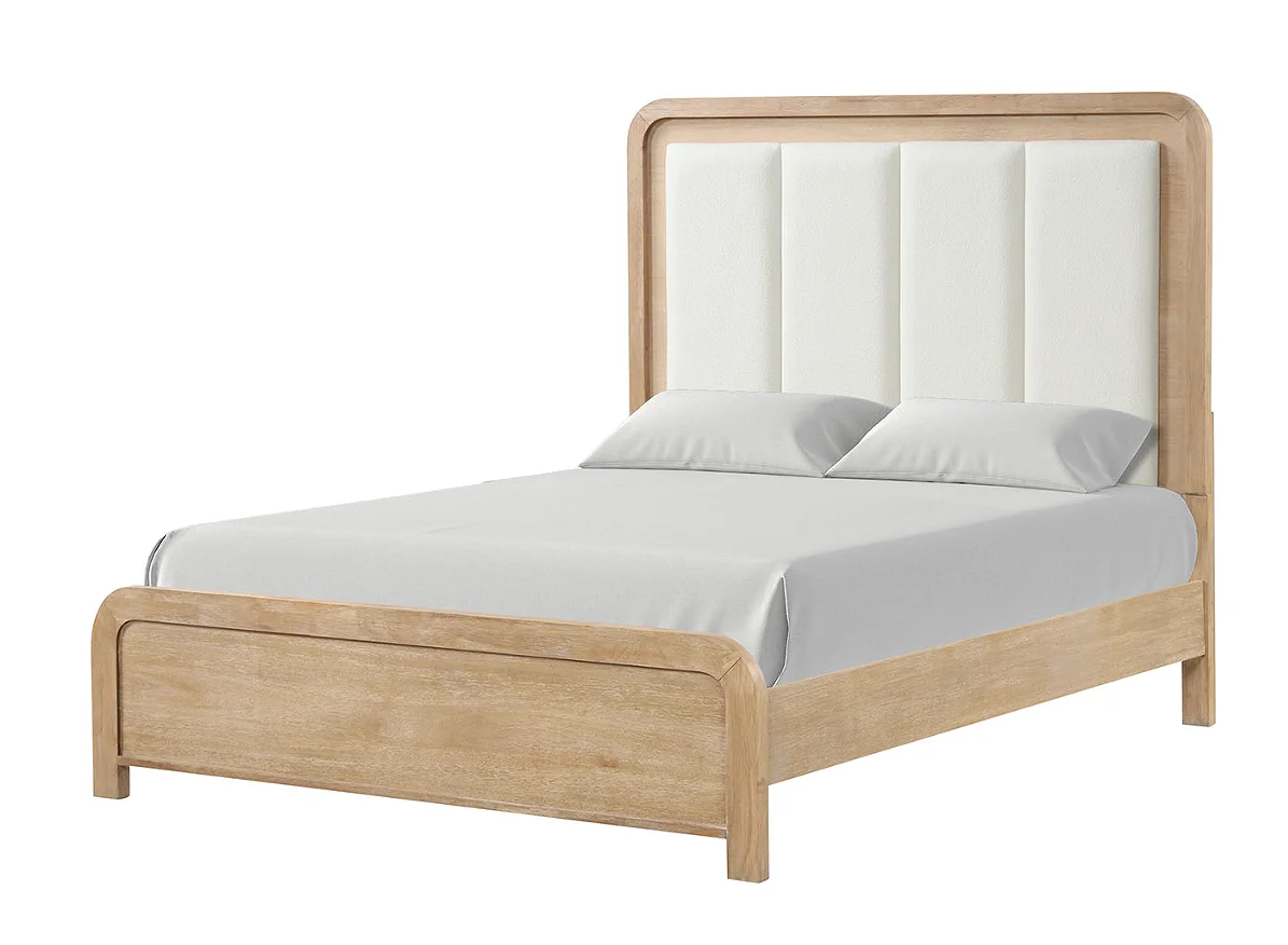 #Modern King Size Adjustable Soft Bed With Oak Wood Frame Channel Padded Headboard Plywood