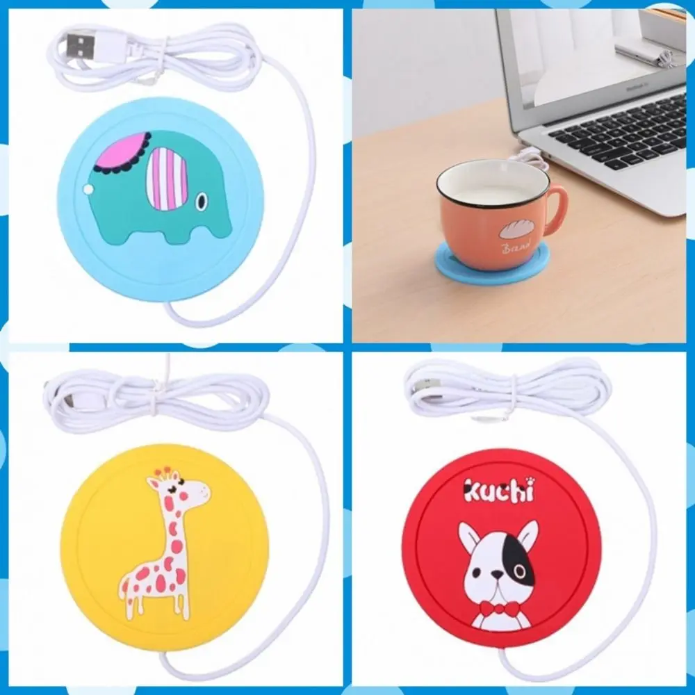 

Cute Silicone USB Cup Warmer Pad Cartoon Animal Pattern with USB Charging Cable USB Cup Heater Tray Round Coaster Coffee